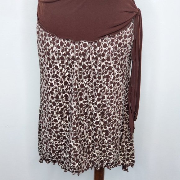 Vintage Y2K Max Studio Brown White Lettuce Trim Sleeveless Dress Size XS - Picture 4 of 14